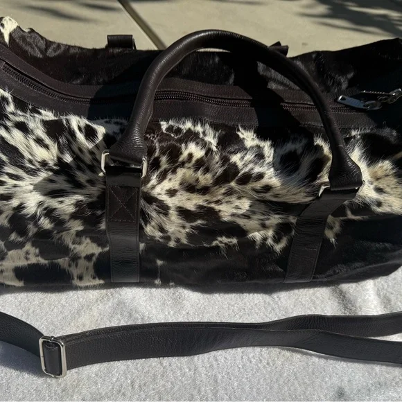 Genuine cowhide leather Duffel bag brown and cream hair on hide weekender